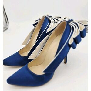 Shoe Pie Women Pumps Pointed Stiletto Heels Satin Giant Bow Blue Formal 41‎ Eu